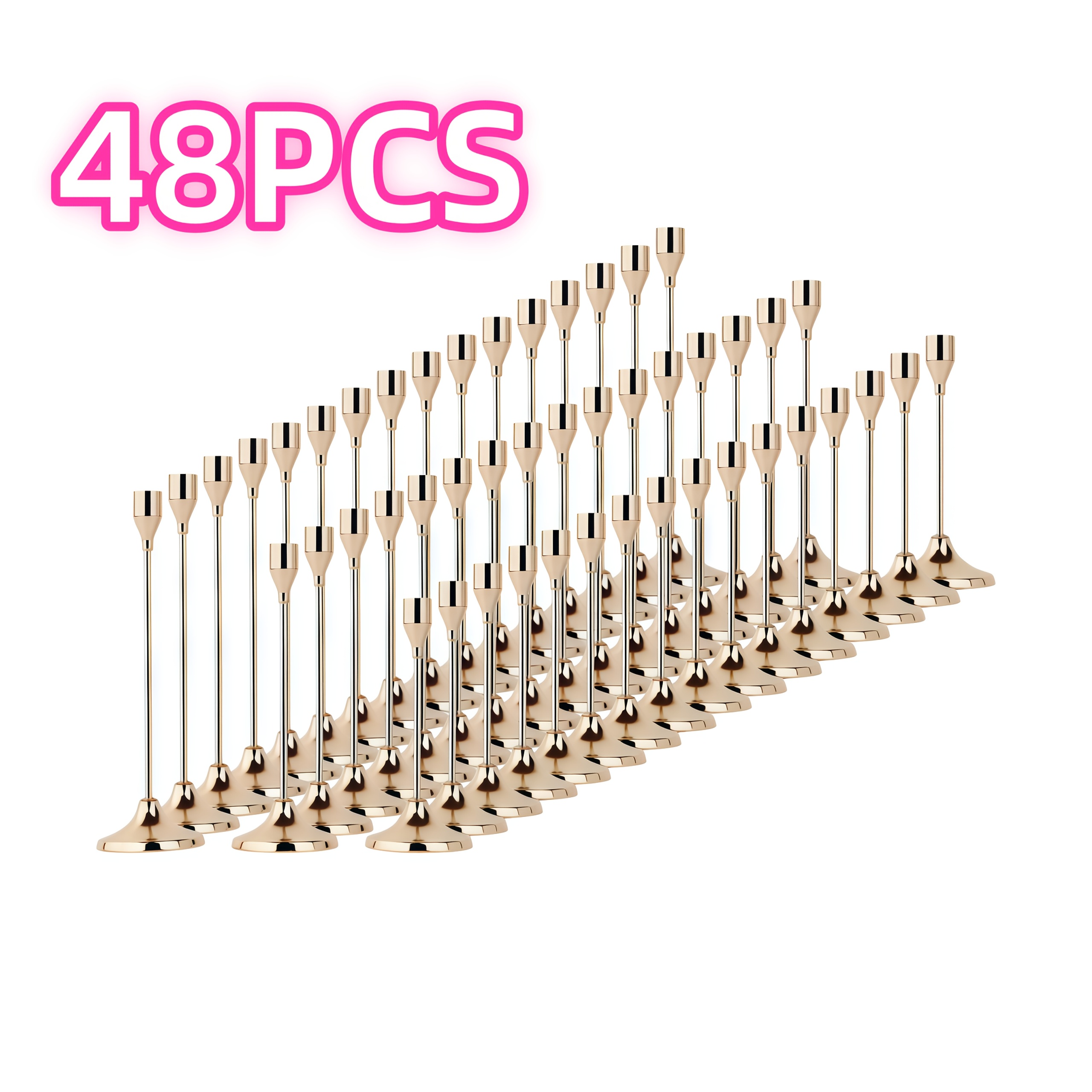 TEMU 48pcs Bougeoirs Métal Or Rose/Crystal Argenté, Support de Bougeoir pour Centres de Table, pour Centres de Table de Mariage pour Centres de Table