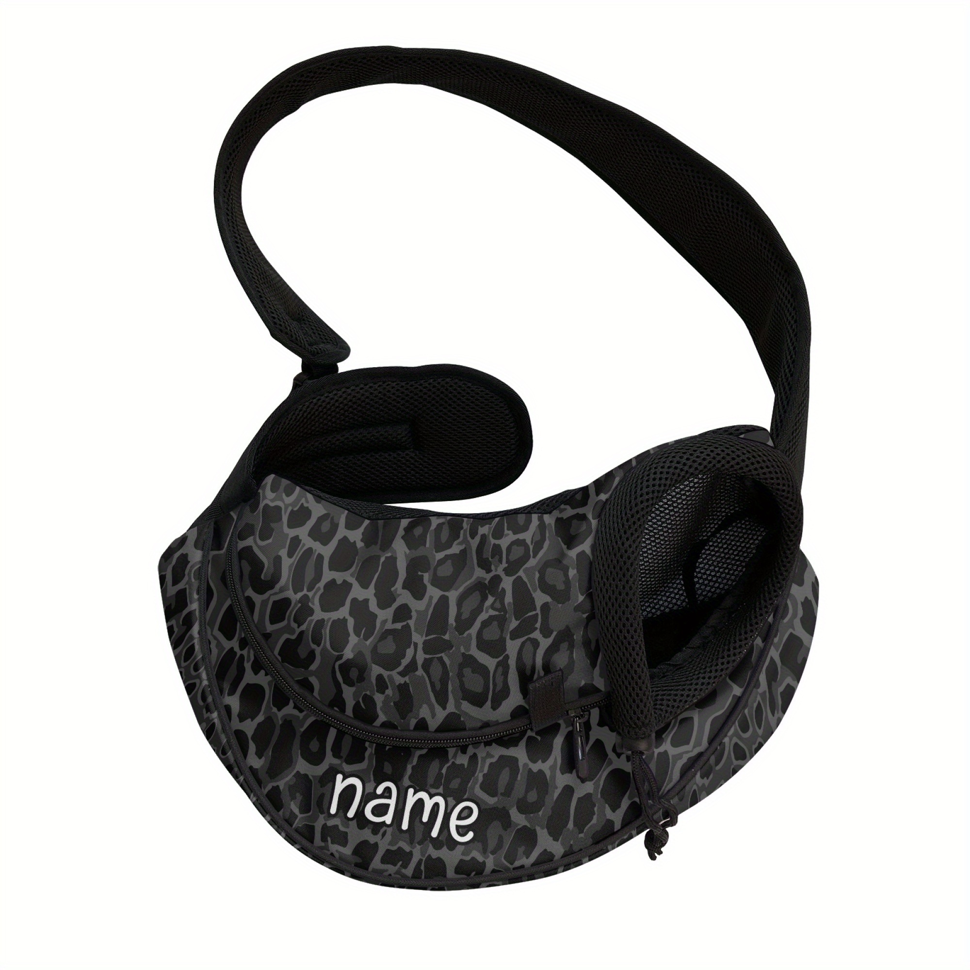 TEMU 1pc Name Customized Pet Carrying Bag - Leopard Print, Suitable For Small Dogs And Cats, Pet Crossbody Bag, Breathable Mesh Design, Small Pet