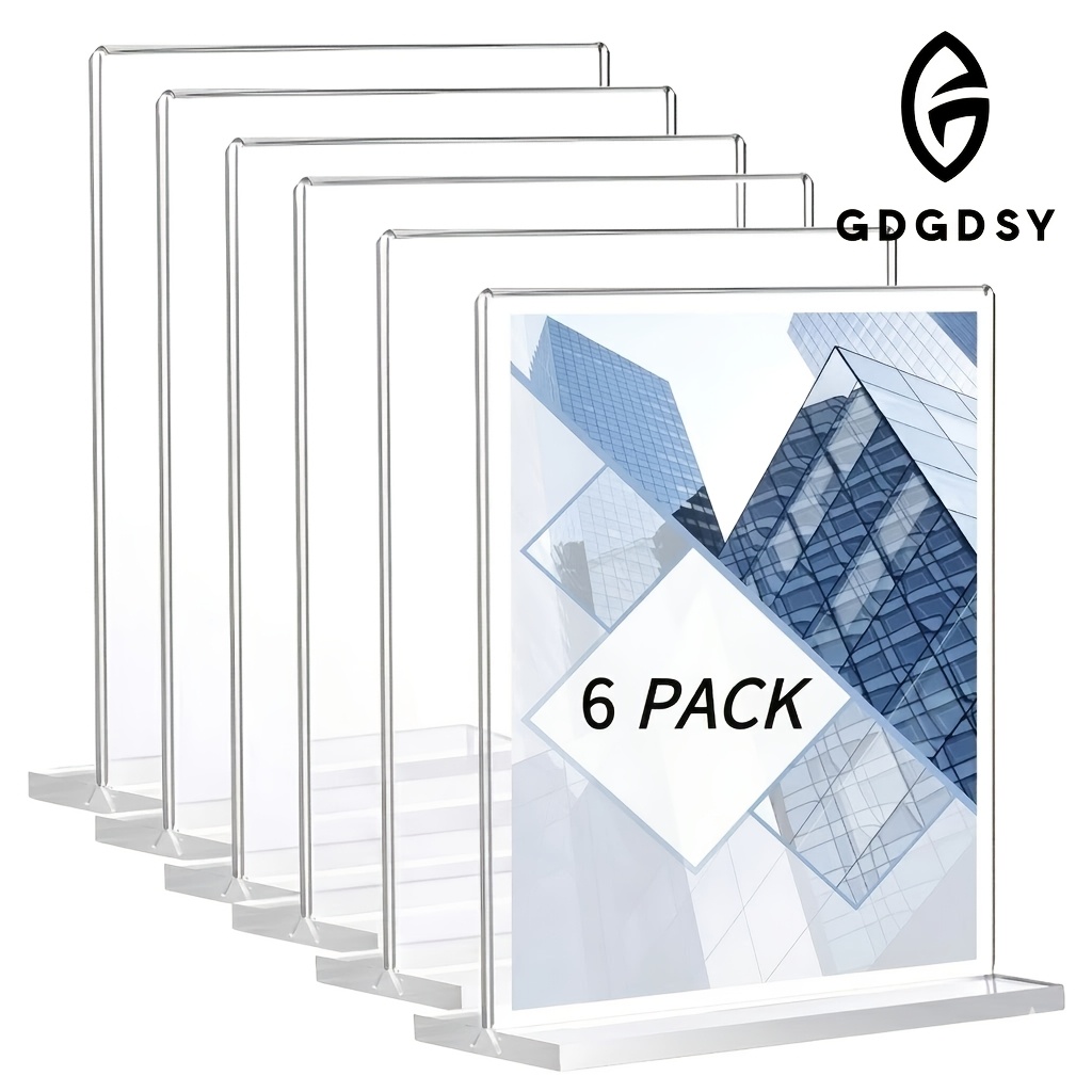 TEMU 6pcs Acrylic Display Stand, A5 Size, Desktop Sign Holder, Transparent Menu Holder, Double-sided Visibility, Sturdy And Durable, T-shaped Design,