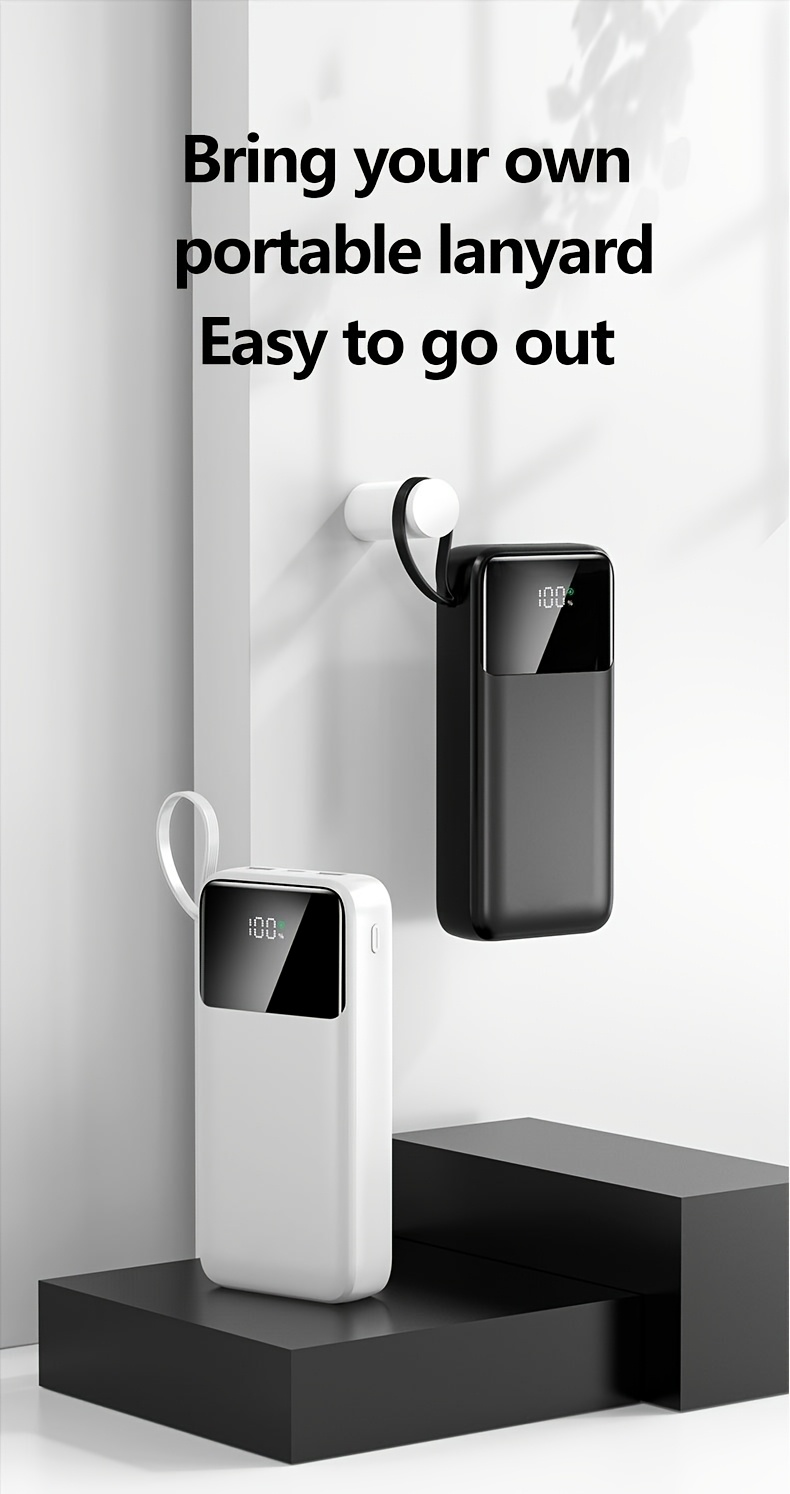 20000mAh Power Bank with LED Battery Display, Dual Outputs, Built-in Lanyard Compact Portable Charger for iPhone 15 Pro/14 Max /13 12 Devices Android (USB, Type-C), Outdoor Emergency Backup