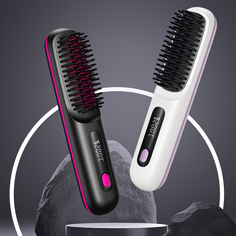 

Portable Wireless Hair Straightener Comb - Usb Rechargeable, 3-level Temperature Control, Negative For Long- Shine, Led Display, Lightweight & Travel