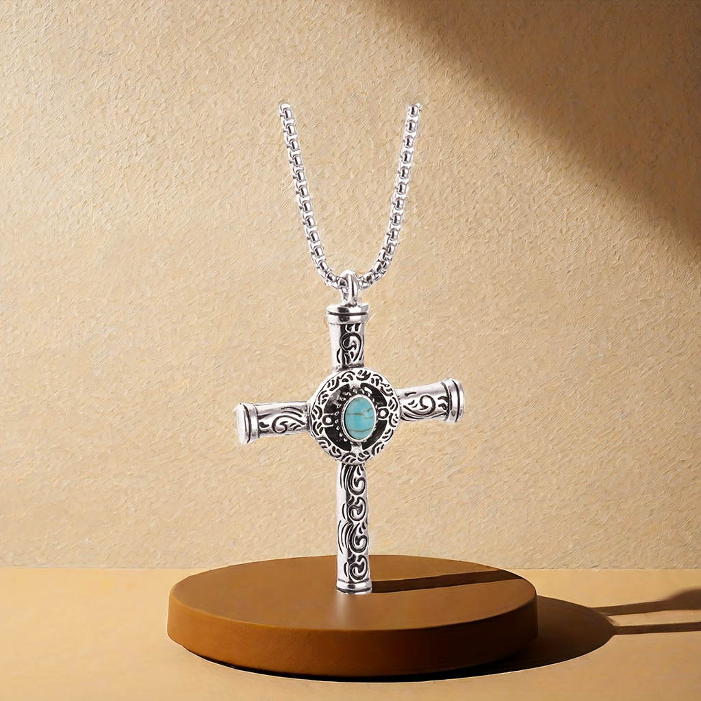 retro cross pendant necklace jewelry for men and women details 2
