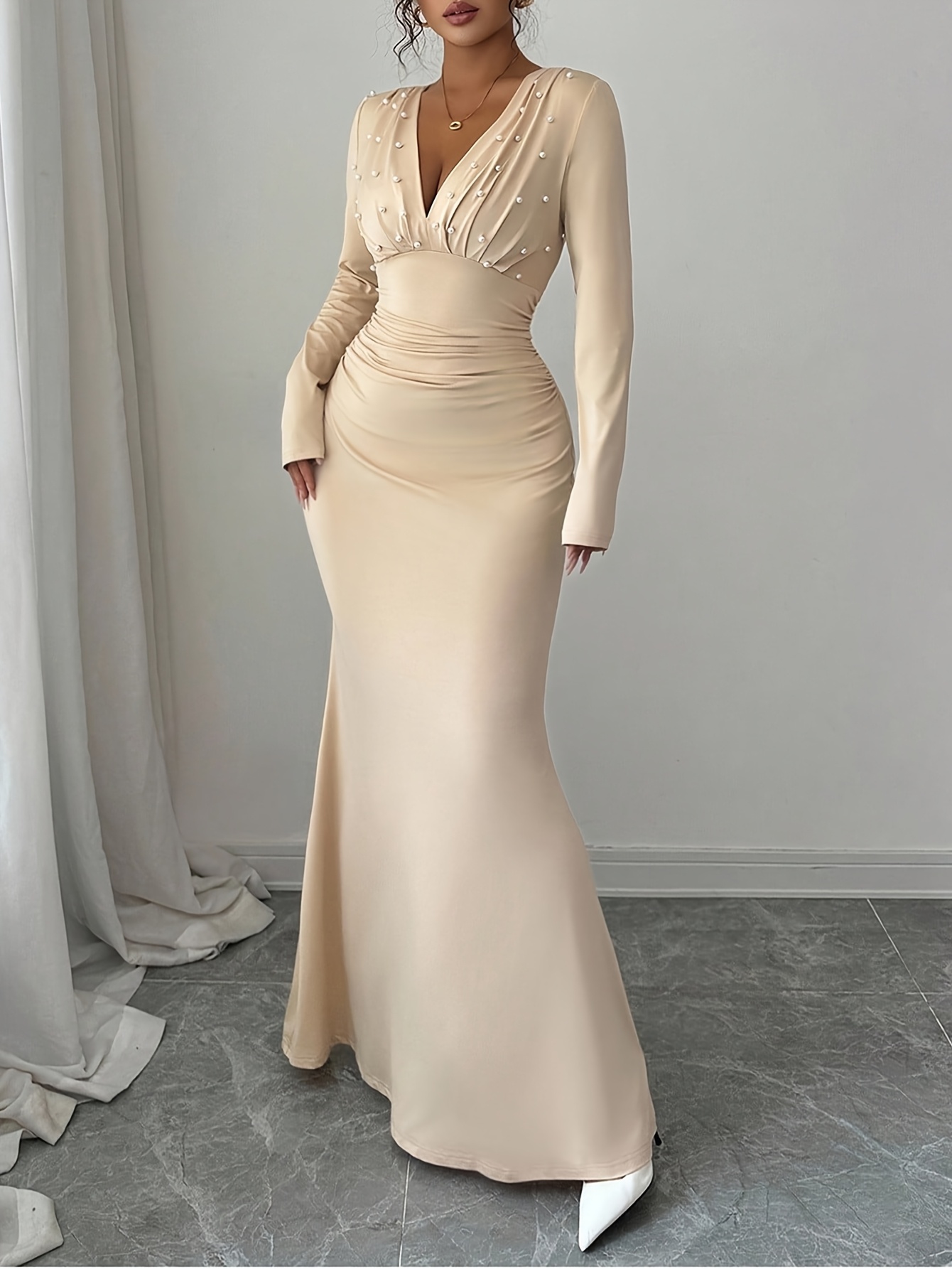 bodycon dress with pearl PEARL BODYCON MAXI DRESS WITH DRAPING | CULT MIA main image 0
