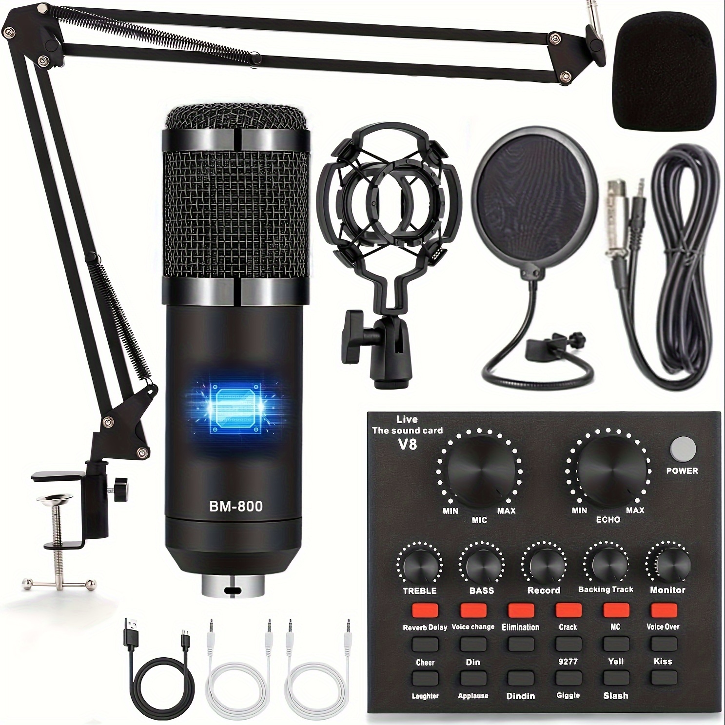 

A Podcast Equipment Bundle With V8 Sound Card And Microphone, Wired Microphone, Podcast Microphone Kit For Streaming, Media, Games And Karaoke