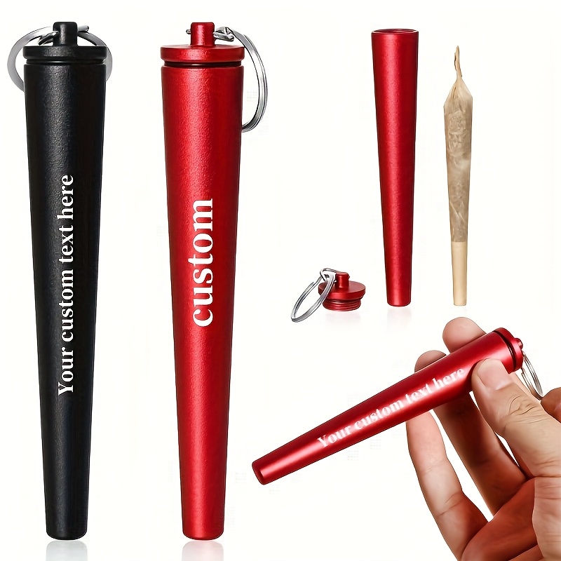 TEMU Custom Engraved Metal Tapered Storage Tube, Portable Sealed Container With Keychain, Black/red Color, Durable Pocket Accessory Smokers, Travel