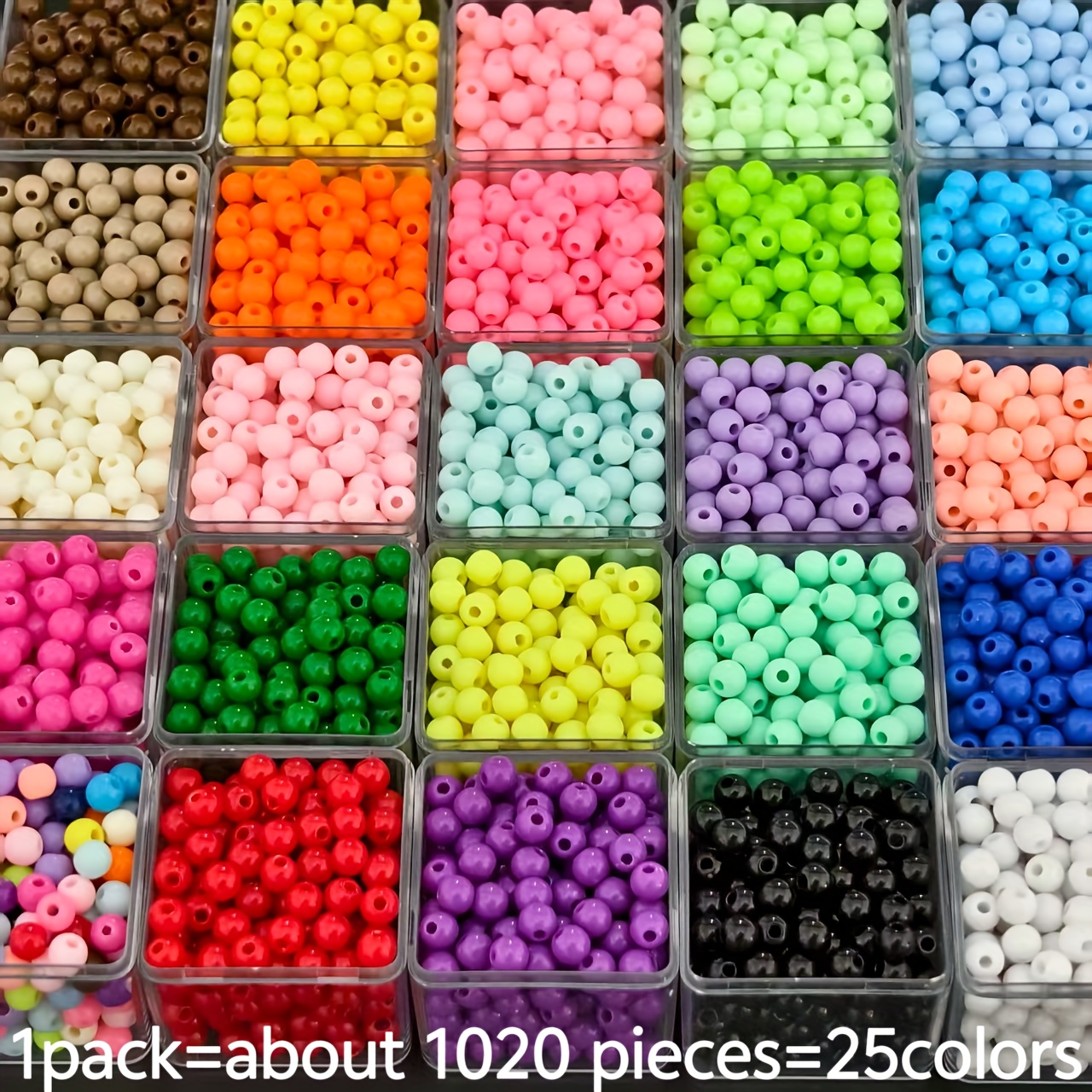 E-shop 1020 Stück 6mm Einfarbige Acryl Macaron Perlen - 25 Farben Dekorative Perlen - Uniforme Größe pro Stück Schmuckherstellung - Geeignet für