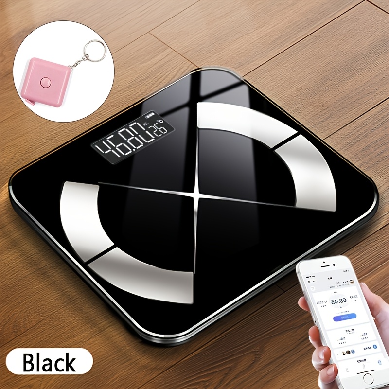 TEMU Smart Wireless Body Fat Scale With Tape Measure Combo(2-pack), Bathroom Scale, Wireless App Data Sync, Lcd Display, Thickened Tempered Glass,