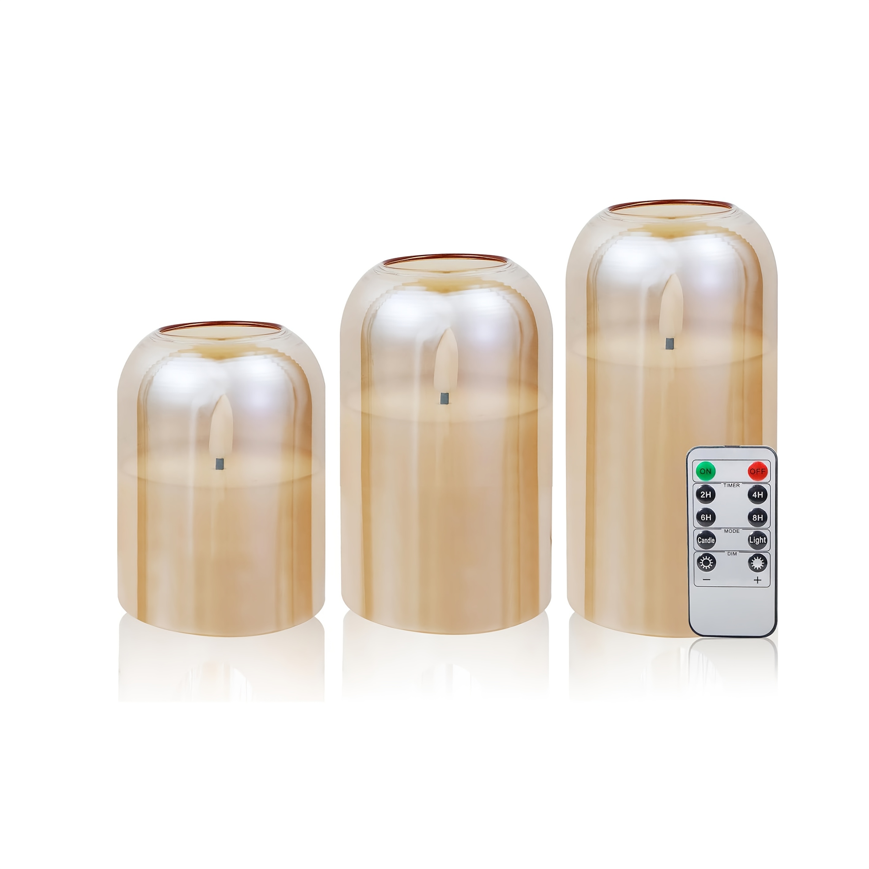 Image of 3 Pack Jar Flameless Candles Battery Operated With Remote Timer, Acrylic Flickering Led Electric Candles With For Home Holiday Christmas Halloween Decoration H4"5"6" Golden