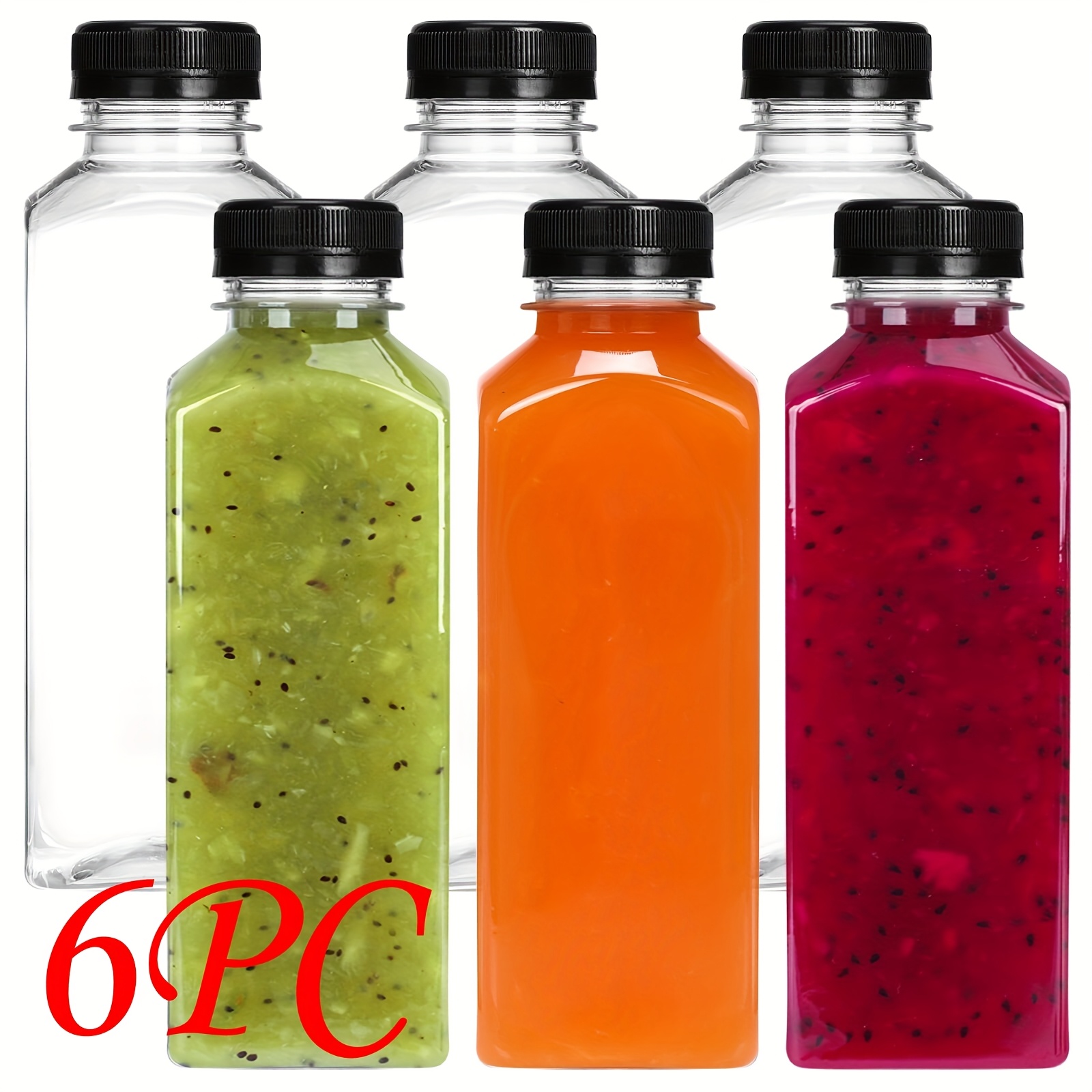 TEMU 16oz/473ml Transparent Plastic Juice Bottles With Black Lids - Durable Containers For Juice, Smoothies, Milk & Homemade Beverages - Reusable, &
