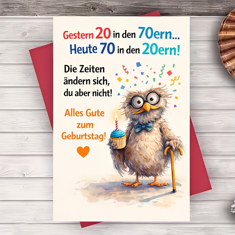 E-shop Ein Umschlag eine Grußkarte Lustige 70. Geburtstagsgrußkarte Eulen-Thema für Freunde Kollegen Feier Partygeschenk für Ihn oder Sie Innen leer