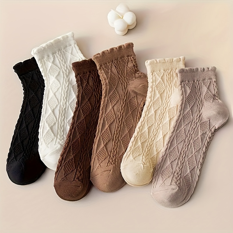 E-shop [Neu] 6 Paar Elegante Damen Socken mit Diamantmuster - Atmungsaktive Spitze, Geeignet für Freizeit und formelle Anlässe im Frühling und Sommer,
