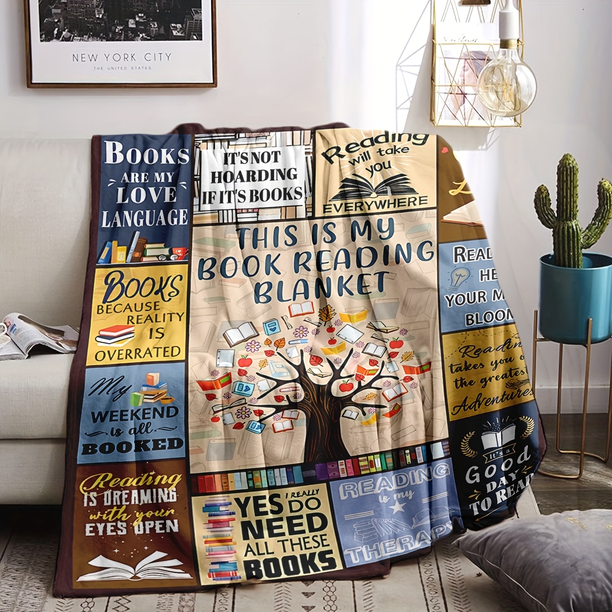 

1pc Book Print Plush Blanket - Soft Knitted Plush, Full Of Vibrant Digital Printing, Suitable For Sofa, Bed, Camping And - For , , Book Managers, Reading Lovers Gift Blanket