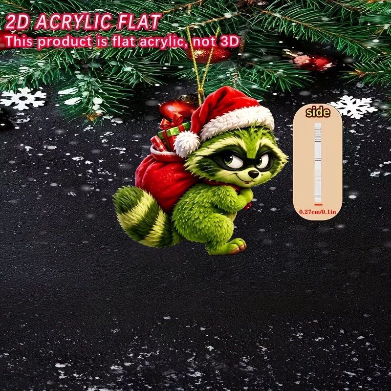 TEMU Plat 2D, 1 pièce Adorable Ornement Raton Laveur avec Slogan "Merry " - Décoration à Suspendre Adaptée pour Sapin de Noël, Voiture, Sac &