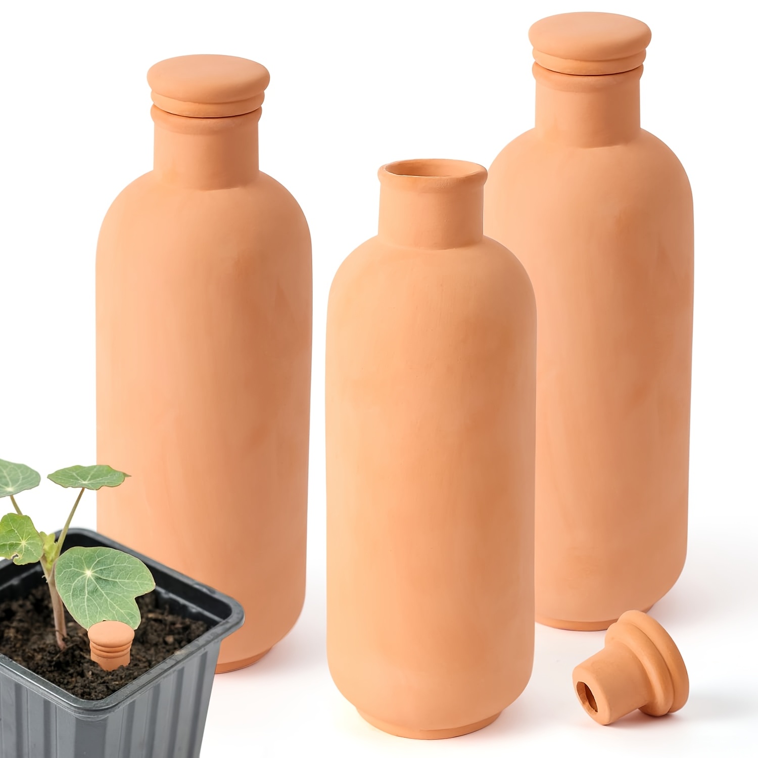 TEMU 3pcs Large Plant Watering Globes Clay Watering Pot Terracotta Watering Pots Terracotta Self Watering Planter Insert Self Watering Planter With