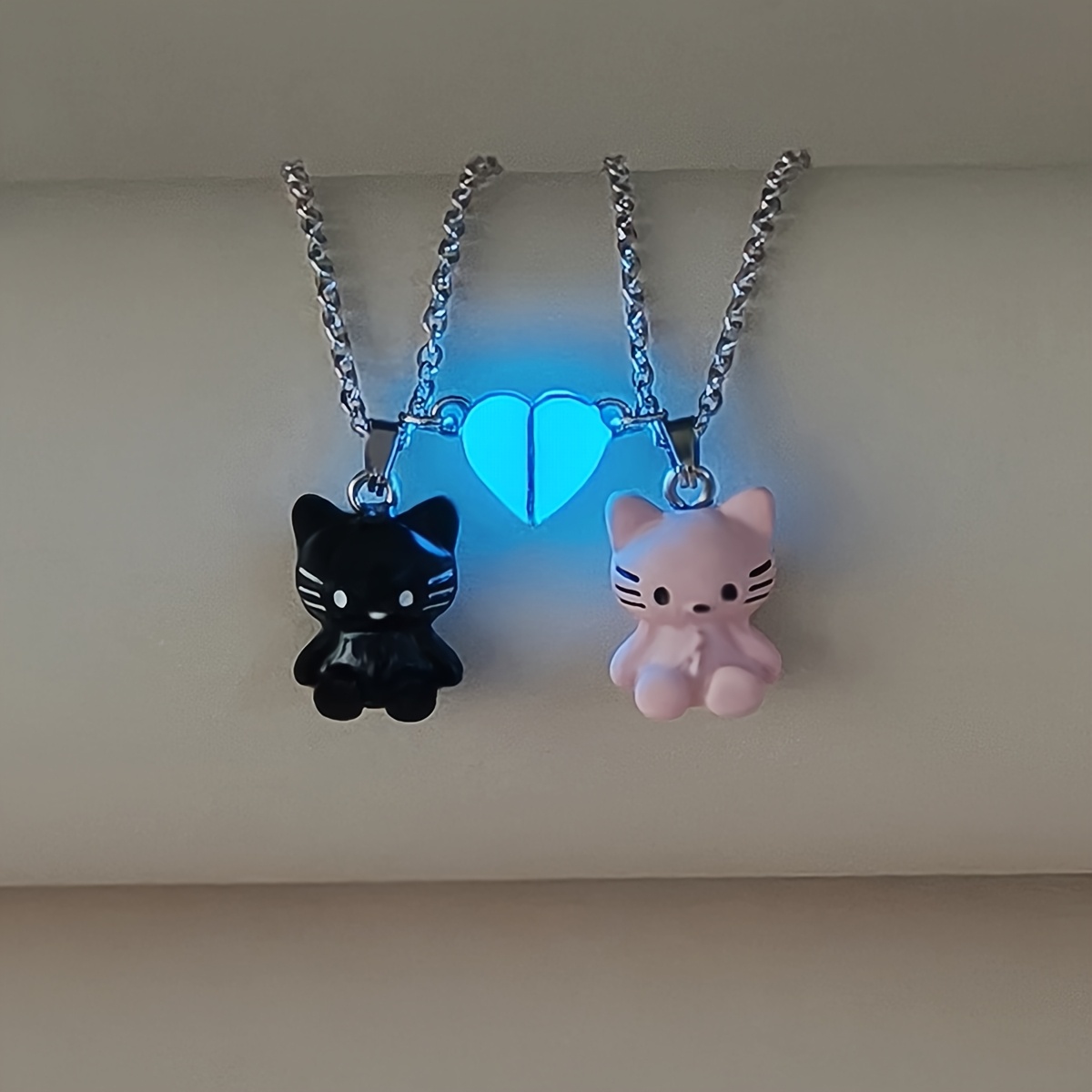 TEMU 2pcs/set -the- And 3d Easy Cat Pendant Couple Necklace Women's Fashion Valentine's Day Gift Jewelry