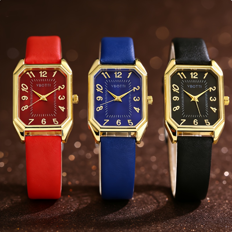 TEMU 3pcs Set Elegant Women's Watches, Square Dial, Arabic Numeral Display, Quartz Movement. Wear, Fashion Accessory For Women.