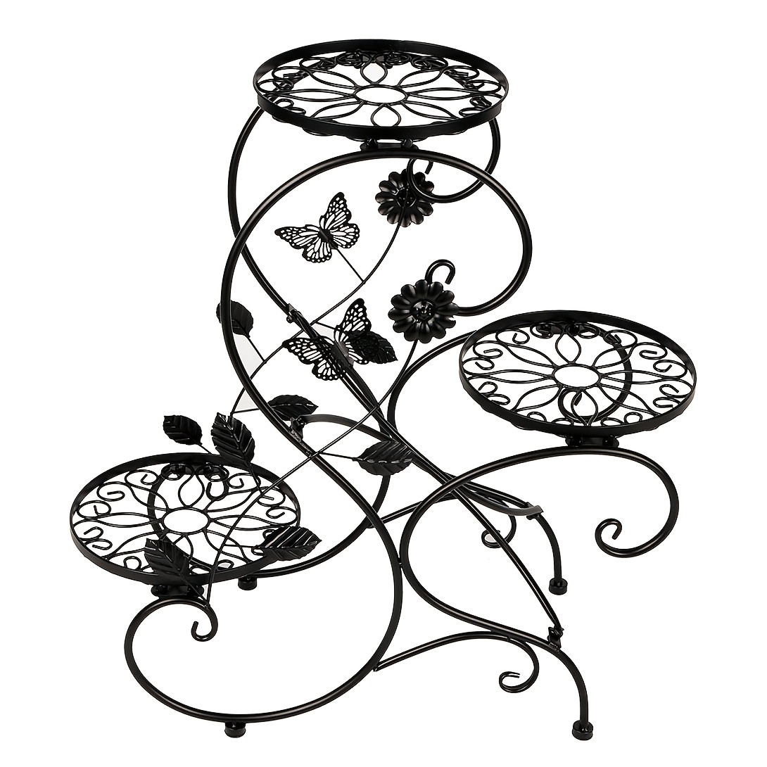 Image of 3-tier Heavy-duty Metal Plant Stand With Corner Base - Tall Indoor/outdoor Flower Pot Display Rack, - Irregular-shaped Garden Shelf Suitable For Home, Patio, Office, Garden - Space- Plant Holder