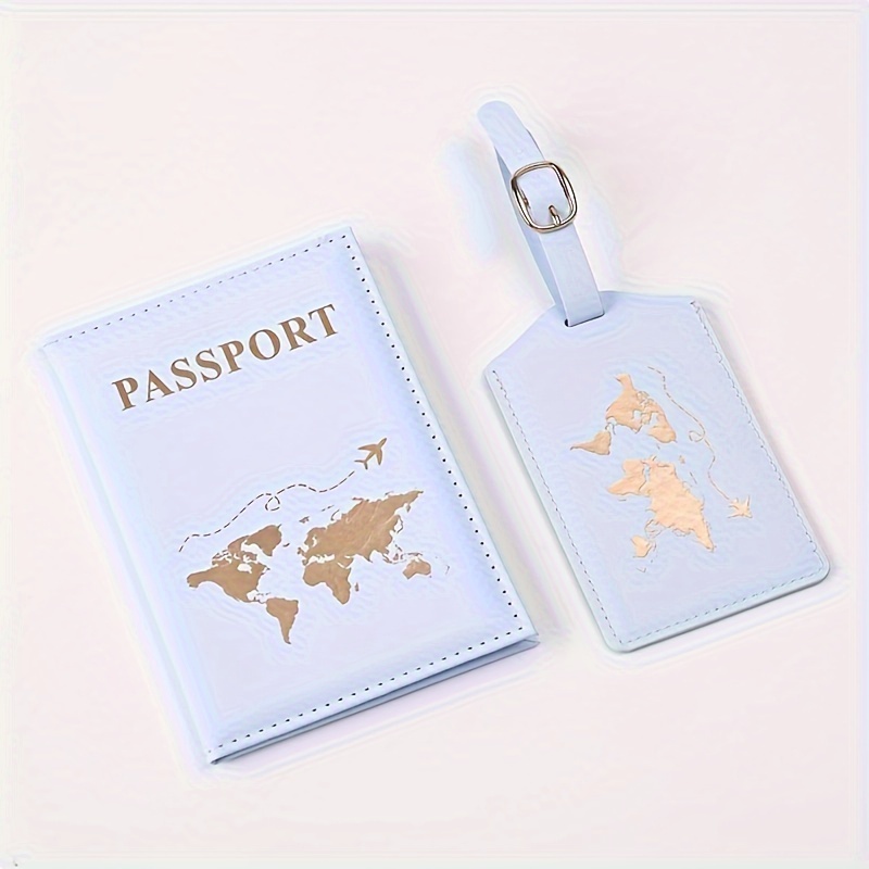 

2pcs Passport Holder With Luggage Tag Set, Passport Cover, With Card Slot, Travel Suitcase Tag For Men And Women