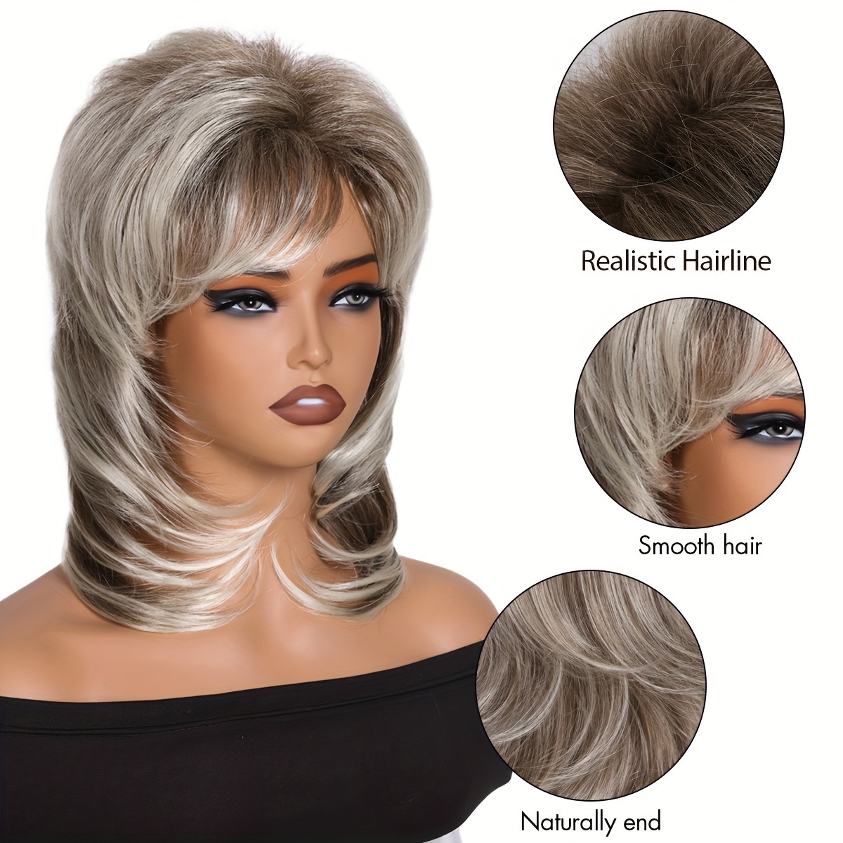 Synthetic Wavy Wig With Bangs 16 Inch Heat Resistant Daily Use Chic Long Wavy Synthetic Wigs with Bangs for Women Cosplay Daily  main image 2