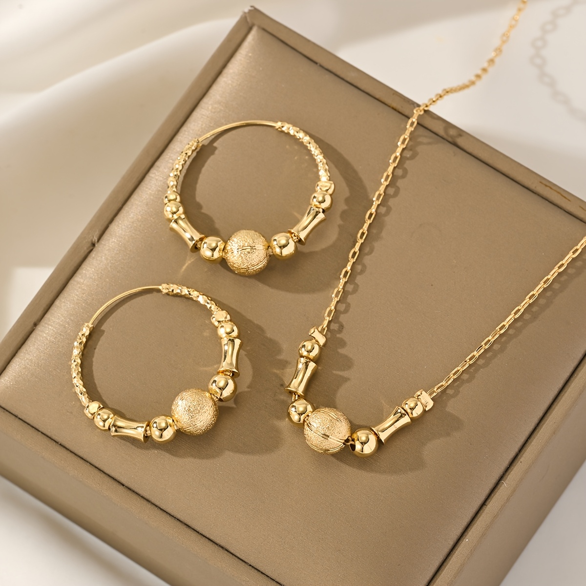 TEMU 3pcs Set Women's Minimalist Beaded Matte Round Bead Earrings And Necklace Jewelry Set For Daily Commute Accessories