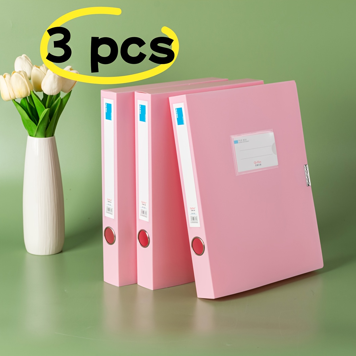 TEMU 3pcs Large Capacity Plastic File Boxes For Office Use - Document, Personnel Records, Financial Accounting, And Invoice Storage