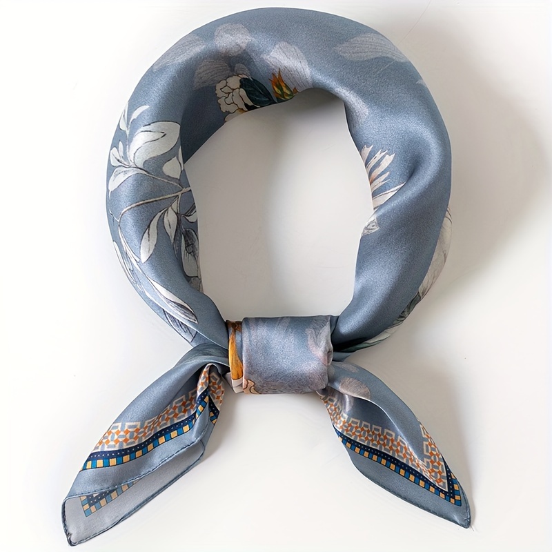 TEMU 1pc 27.56- Vintage Peony Silk Scarf, 100% Silk, High-end Elegant And Breathable, Suitable For , Perfect As A Headscarf Or Neck Wrap, Great Gift