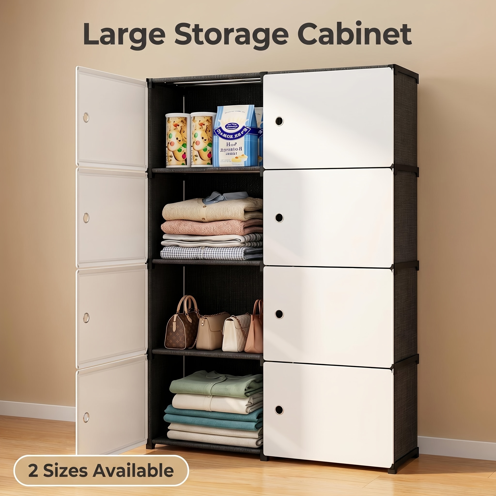 TEMU Large-capacity Home Assembly Storage Box For Wardrobe Organization, 6/8 Doors, 3-tier/4-tier, Strong Load-bearing Capacity, , Built-in Strong