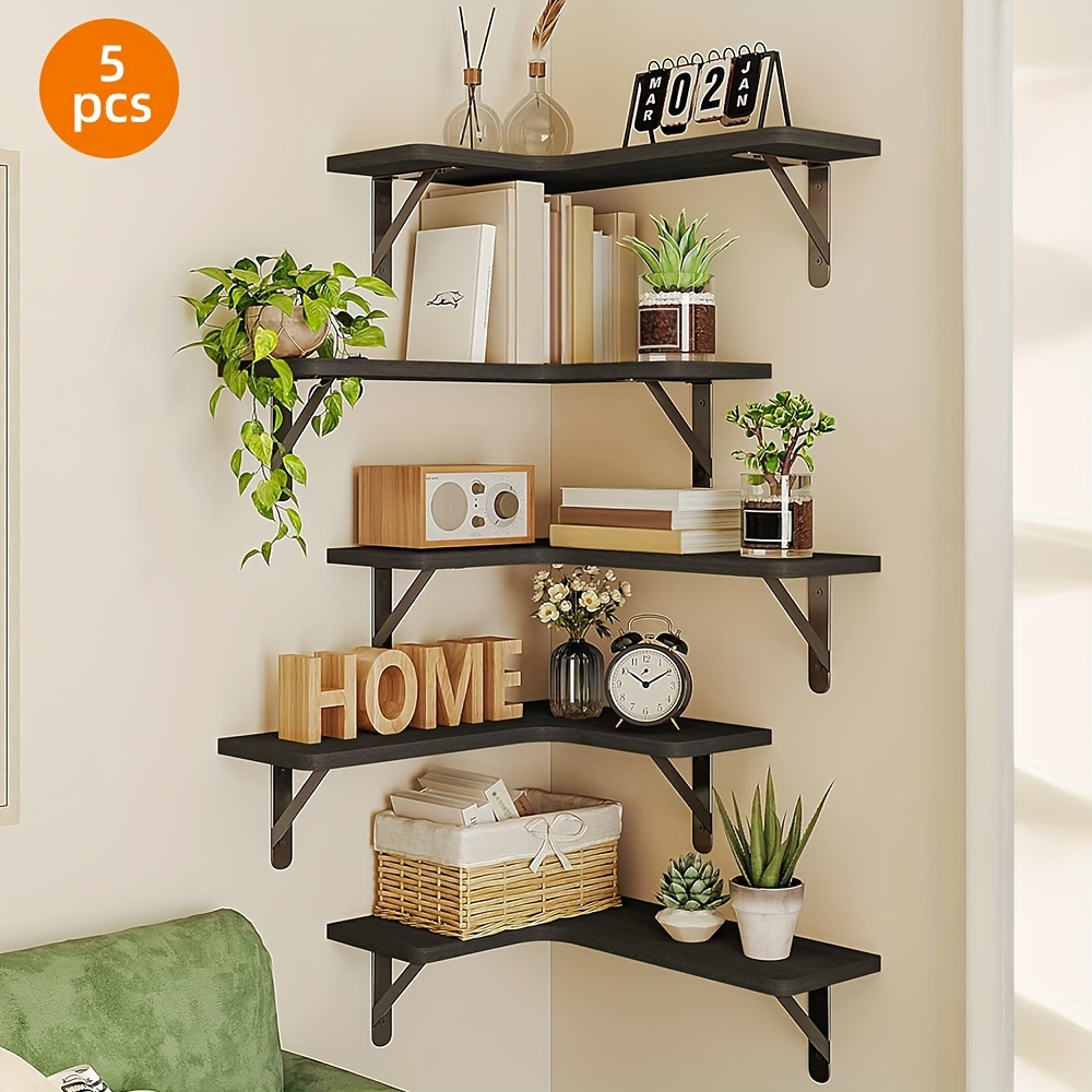 

5 Pcs Corner Floating Shelf, Black Wall Shelves, Add A Rustic Atmosphere To Your Home, Wall Mounted Corner Shelf For Kitchen Bedroom And Bathroom