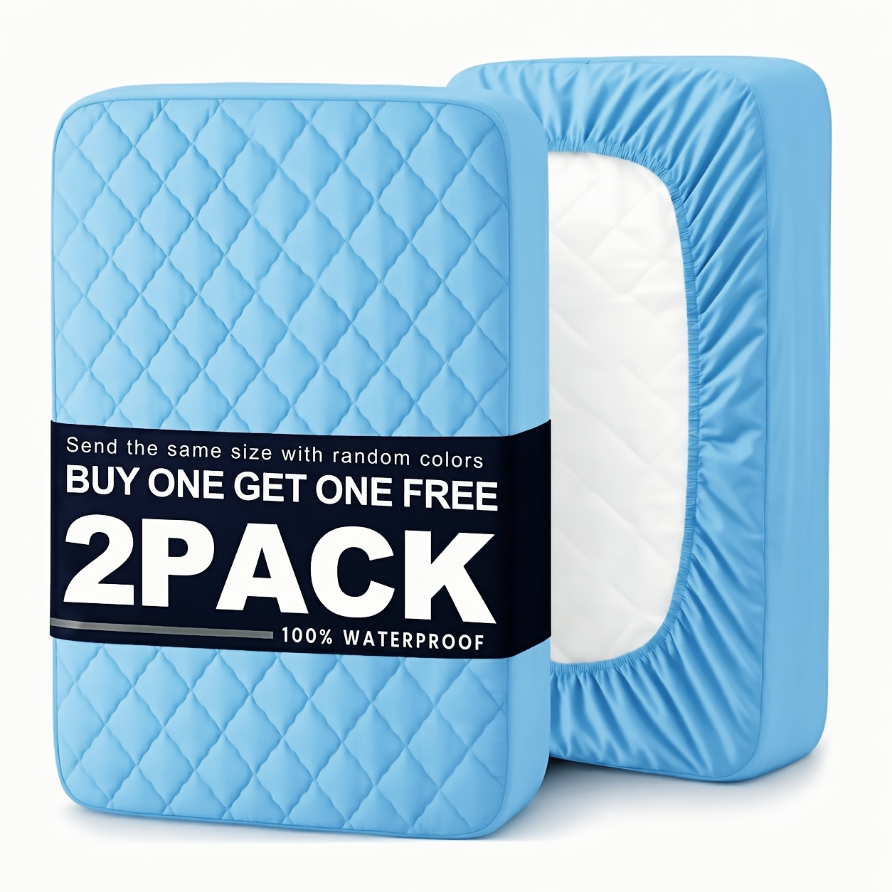 TEMU Free, 2pcs Waterproof And Anti-slip Deep Pocket Mattress Cover, Suitable For Ventilation, Solid-color Jacquard Bedspread, And 1 Random Color,