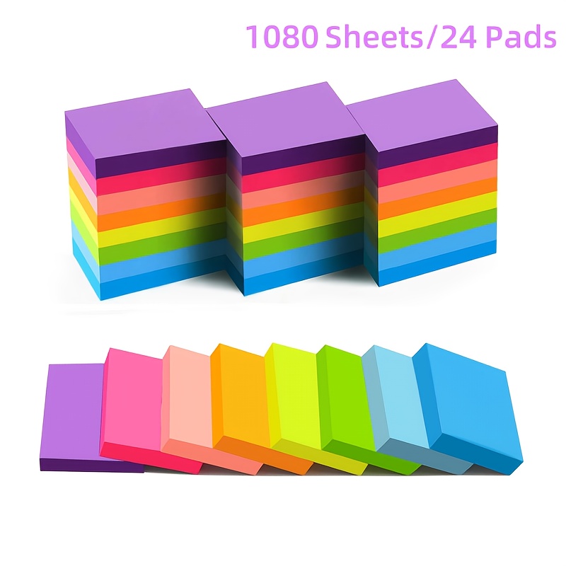 

24 Packs, 1080 Sheets, Fluorescent Color Notes, 3.8x5.1cm, 8 Colors, Self-adhesive, Office, Home, School, Meeting, File Organization, Index Tabs, Paper Material