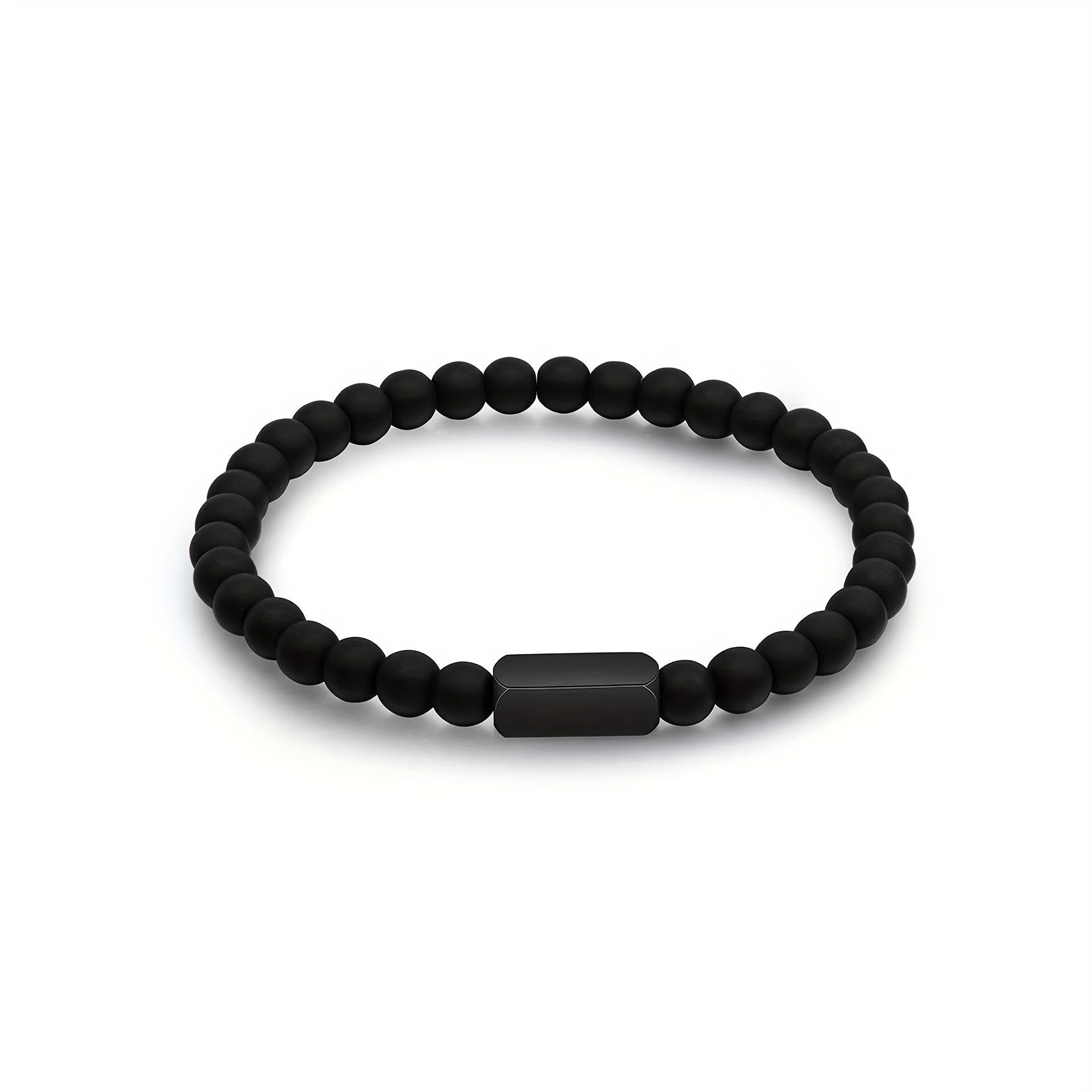 TEMU 1 Personalized Men's Beaded Natural Stone Bracelet - Engraved Names On All Sides, Family & , Durable Natural Stone Beads, Fashionable Design For