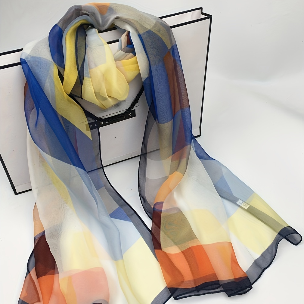 

Multicolor Print Gauze Scarf Thin Breathable Shawl Elegant Style Sunscreen Lightweight Scarves For Women
