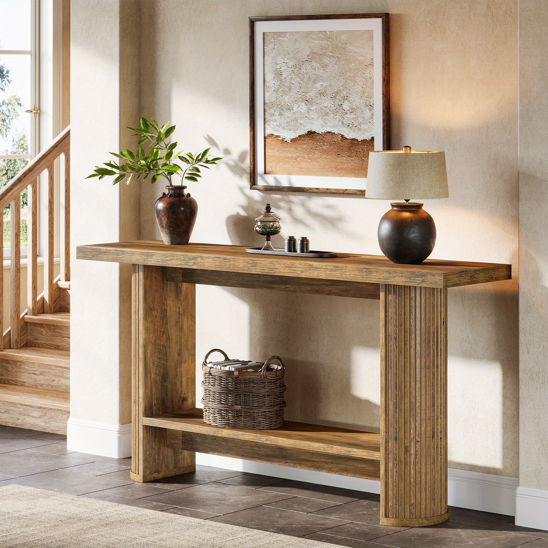 55-inch Modern Console Table, Narrow Sofa Table For Hallway, Wooden Entrance Table Behind The Couch For Living Room, Hallway, Entrance, Brown