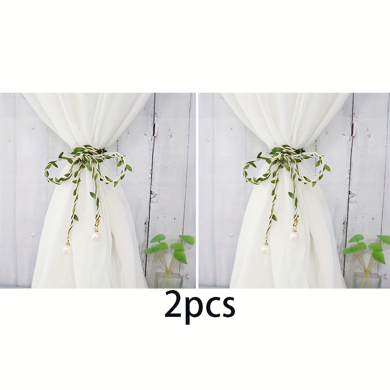 1pc/2pcs Woven Leaf Pattern Curtain Ties, No Installation Required, Adjustable Tie Cords For Curtain Decoration, Curtain Buckles, Curtain Clips, Curtain