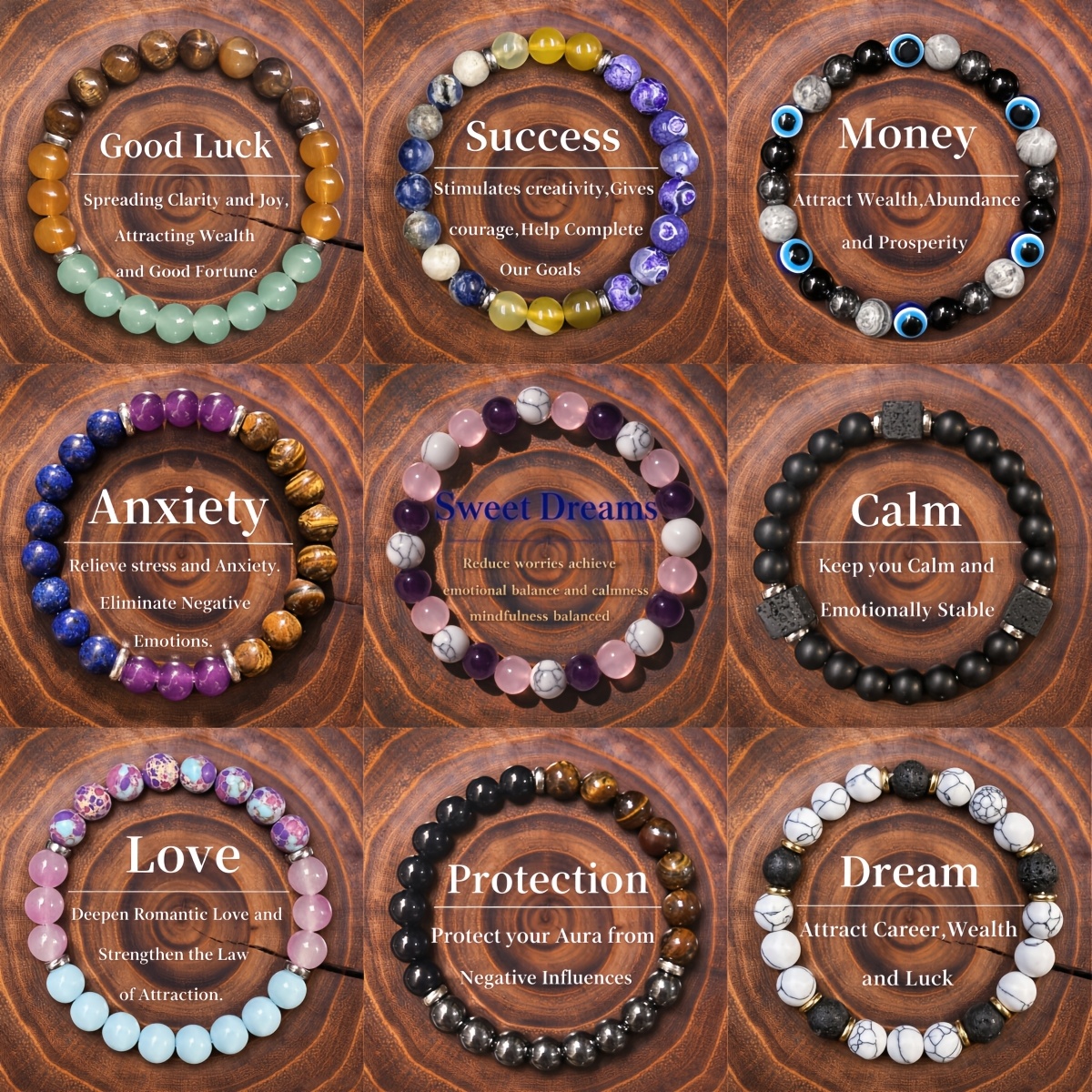 TEMU A Set Of 9 Magical Crystal Bracelets, Symbolizing Wealth, , Success, Luck, Love, And . Beads And Positivity, As Well As And Strength, With