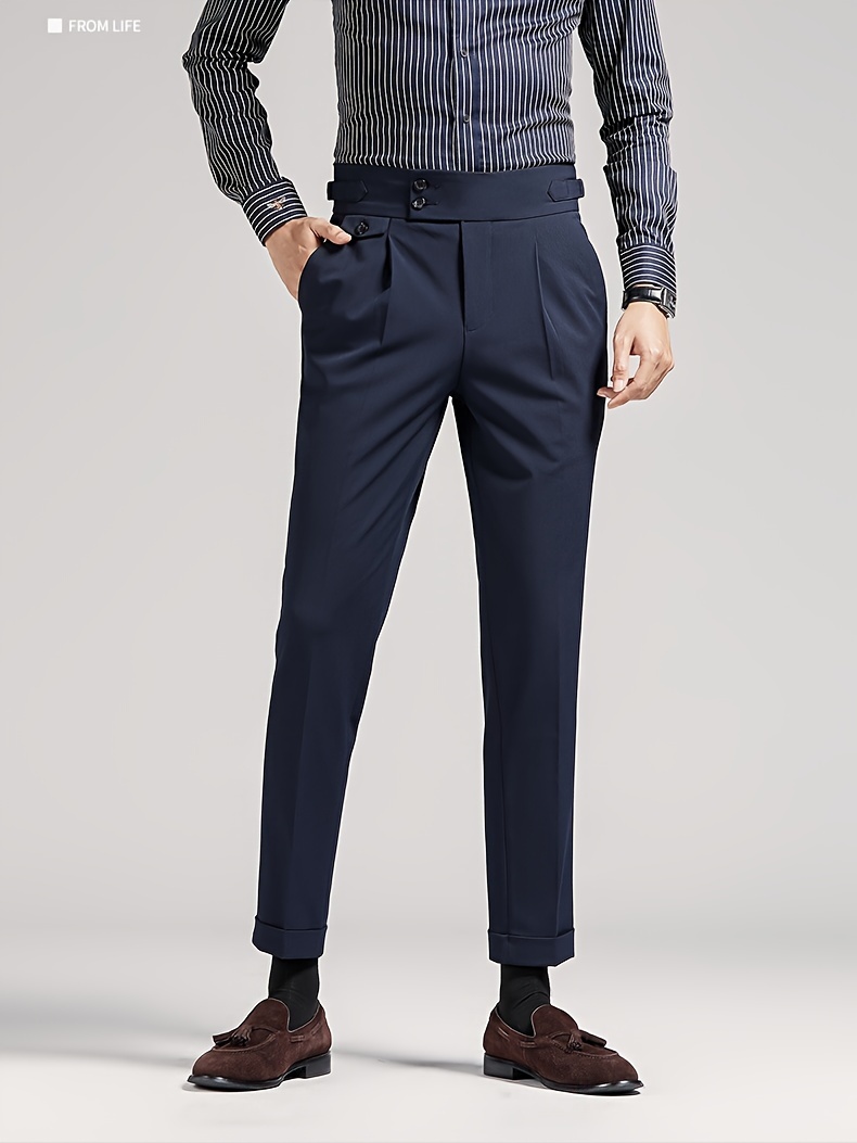 mens solid cropped business slacks versatile draping trousers for spring and fall light business style details 0