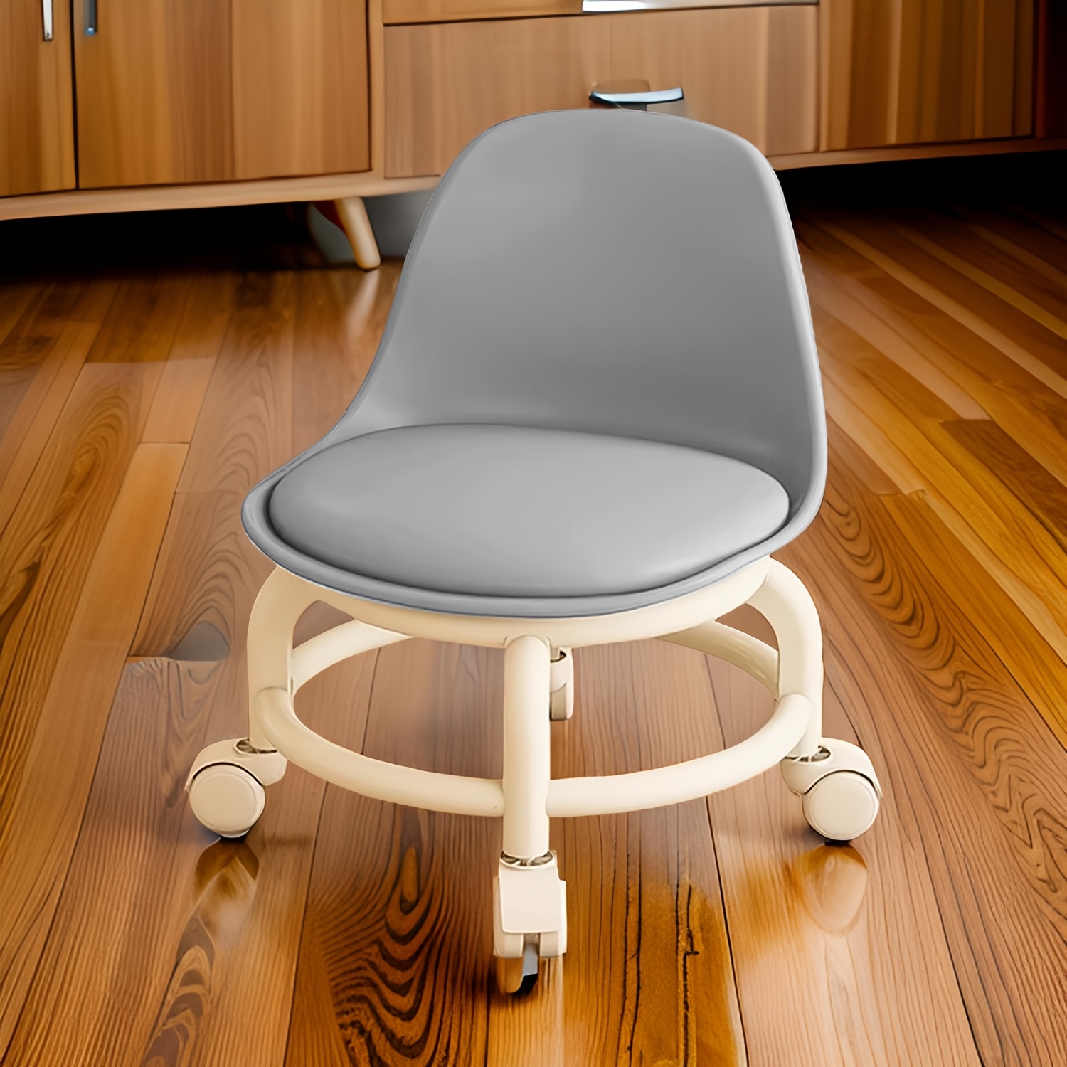 Compact Shoe Stool: Space-, Smooth-rolling, Waterproof Faux Leather, Soft Sponge, Comfy Seating. Ideal For Foyer, Bathroom, Balcony, Bedroom, And More. Combines Practicality & Style!
