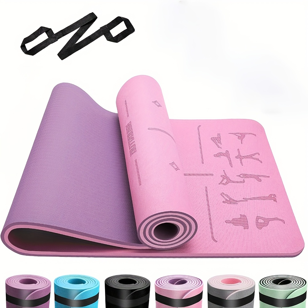 Tpe Yoga Mat, 6mm Thick, Skin-friendly, Non-slip Gymnastics Mat For Pilates, Meditation, And Stretching, Includes Carrying Strap And , Ideal For Home Workouts, Dimensions: 183x61cm