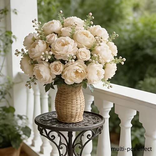 18 blumen = 2 sträuße, champagnerfarbener künstlicher pfingstrosenstrauß im instagram-stil, hochrealistisch mit vollen und dreidimensionalen blütenformen, sonnenbeständig, lichtecht, pflegefrei, keine pflege erforderlich, für sanfte , hochzeitssträuße, verlobungsfeier-arrangements