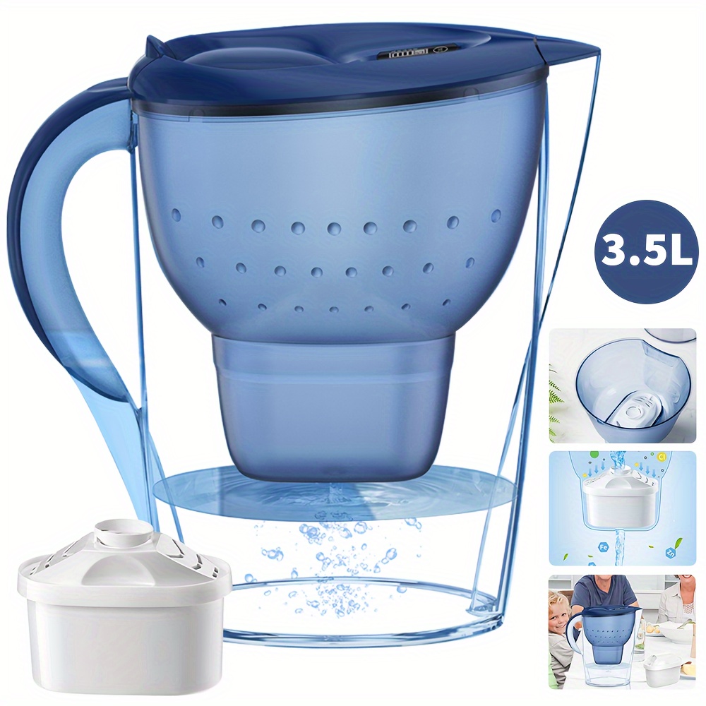 TEMU 3.5l Xl Water Filter Jug + Filter Refill Replacement Cartridges Refills, Water Filter Pitcher - 3.5 Improve Ph, 1 Filters Included, Bpa Free, 7