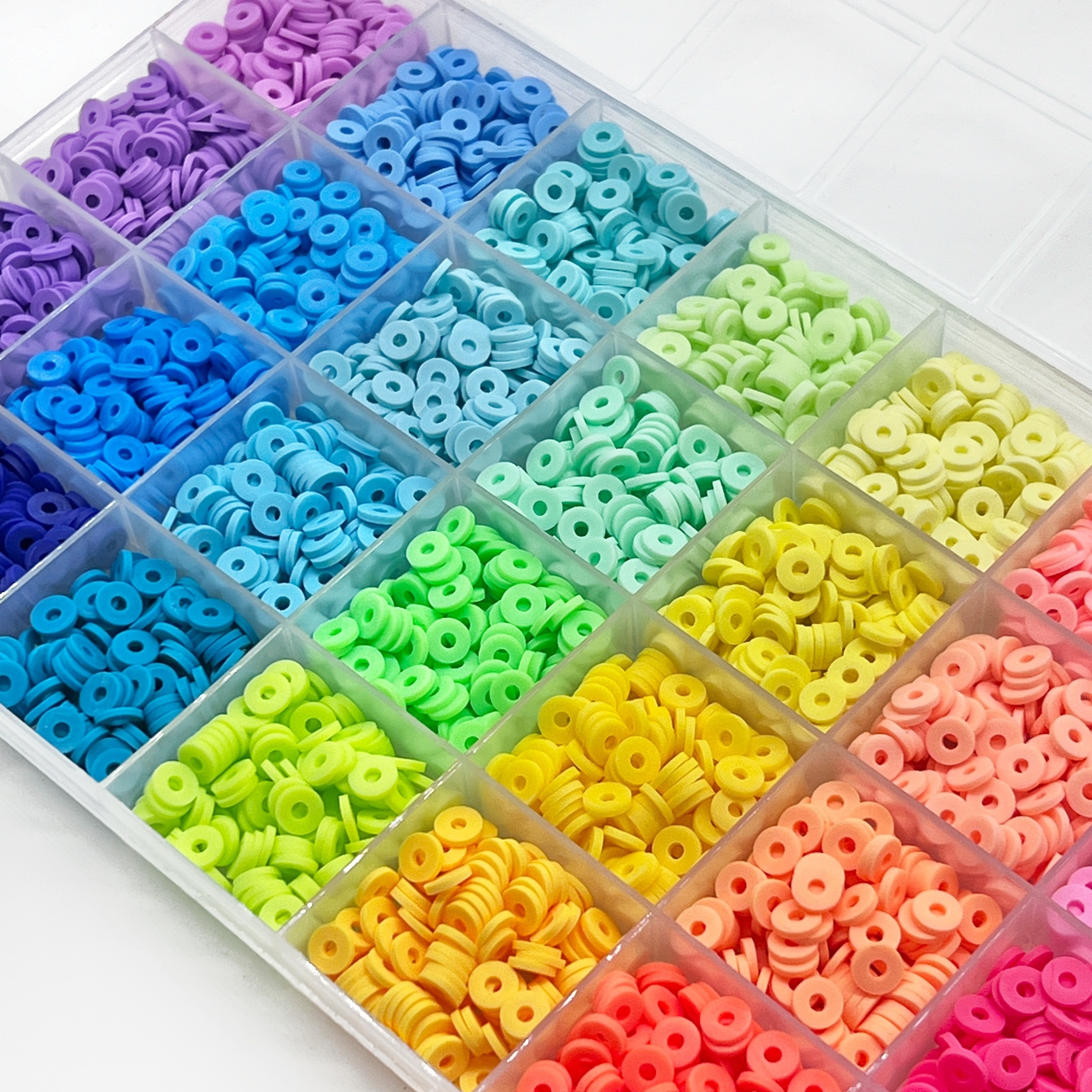 TEMU 2d Flat - 3000/4200/4800pcs Clay Beads For Bracelet Making Kit 28 Colors Flat Round Polymer Clay Spacer Heishi Beads For Jewelry Making, For