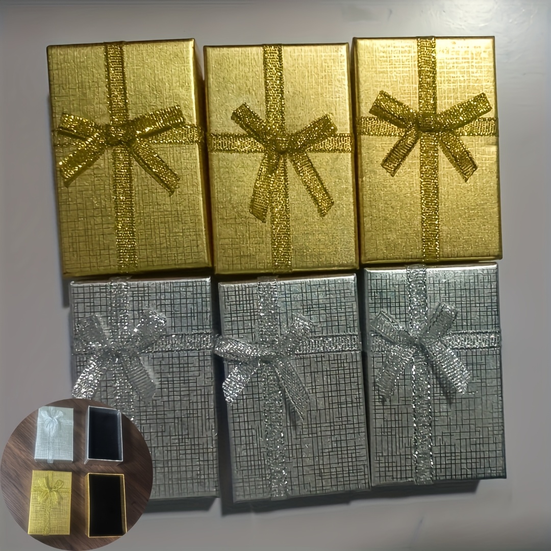 Image of Gift For Her/him 6pcs, Factory Direct -themed Jewelry Box, Golden And Silvery Bows, Red And Blue Bows, Sponge Lining, Including Lid - Gift Packaging Box