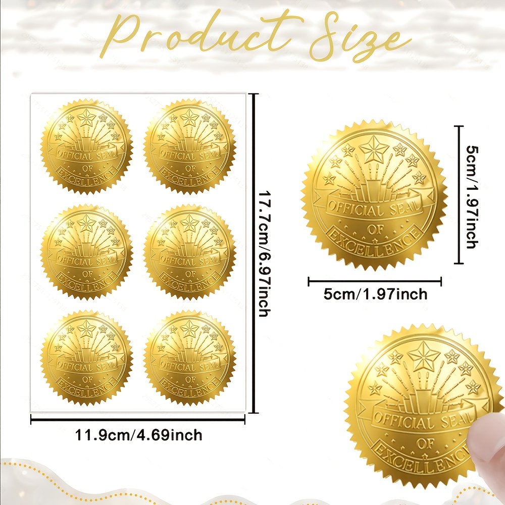 TEMU 60pcs 2 Inch Official Seal Of Seals, Self-adhesive Embossed Serrated Edge Glossy Stickers, Decorative Certificate Labels For Academic Awards