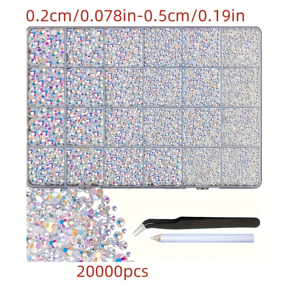E-shop 20000 Stück Harz Strasssteine mit Pinzette zum Basteln, Klare Flatback Edelsteine, Bedazzling für Handwerk Kleidung Tumbler Schuhe Stoff