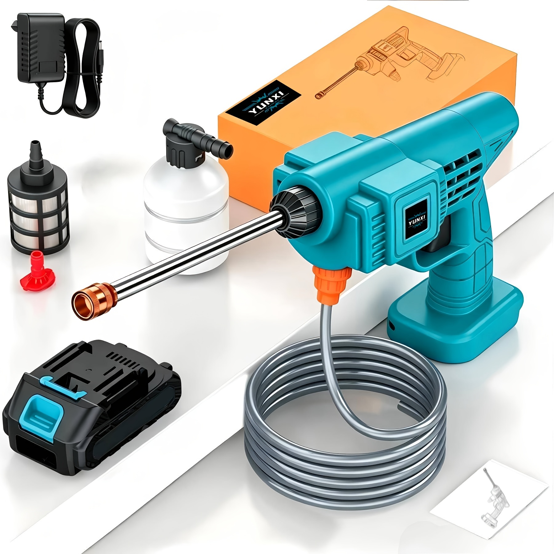 TEMU Nouveau nettoyeur haute pression amélioré 2026, pistolet à eau de lavage pour voiture, batterie au lithium 2000Mah, pistolet à eau de lavage en