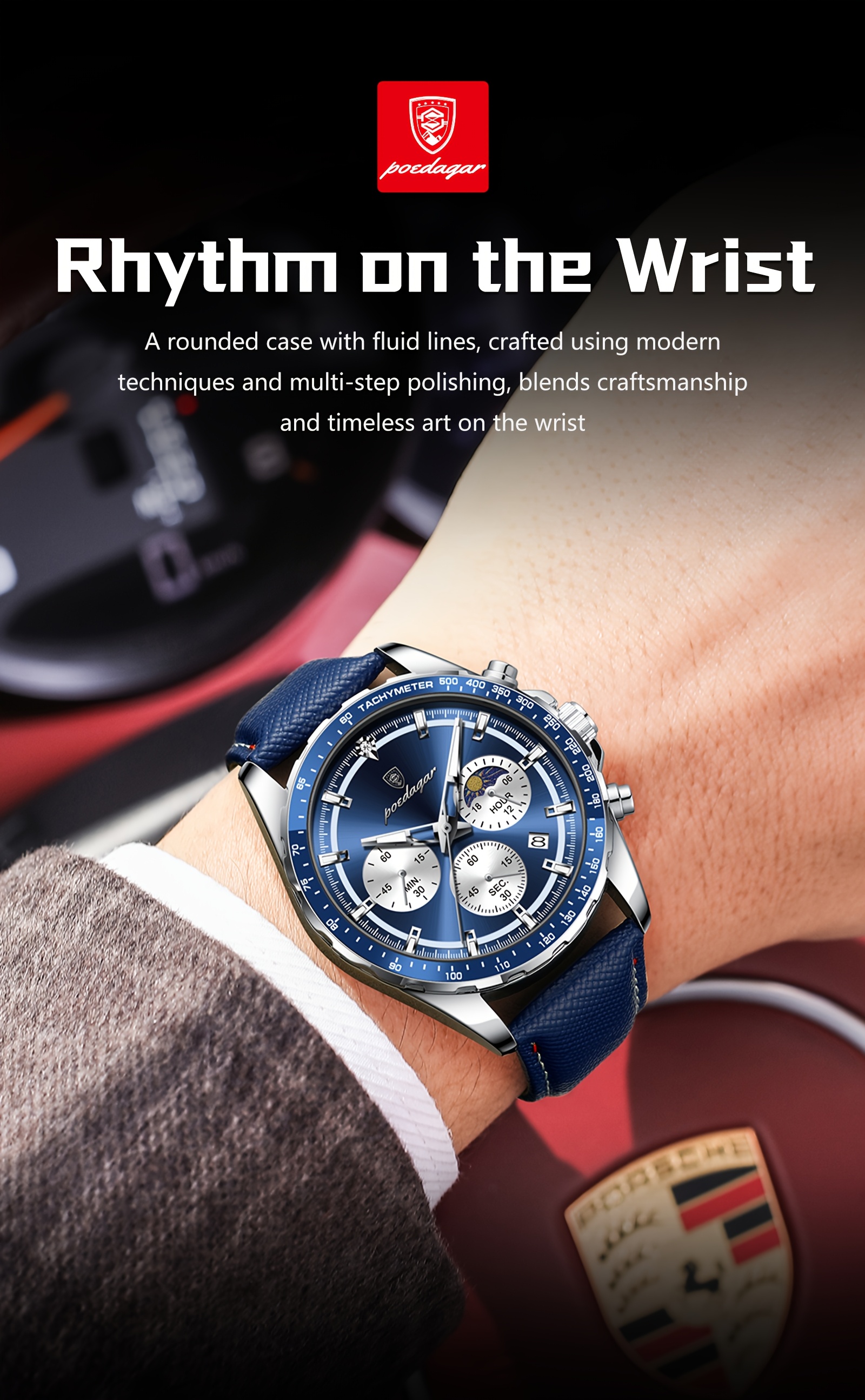 Luxury Leather Waterproof Men'S Watch | Casual Style, Color, 3ATM Water Resistance, Quartz Movement, Non-rechargeable Battery, POEDAGAR Brand