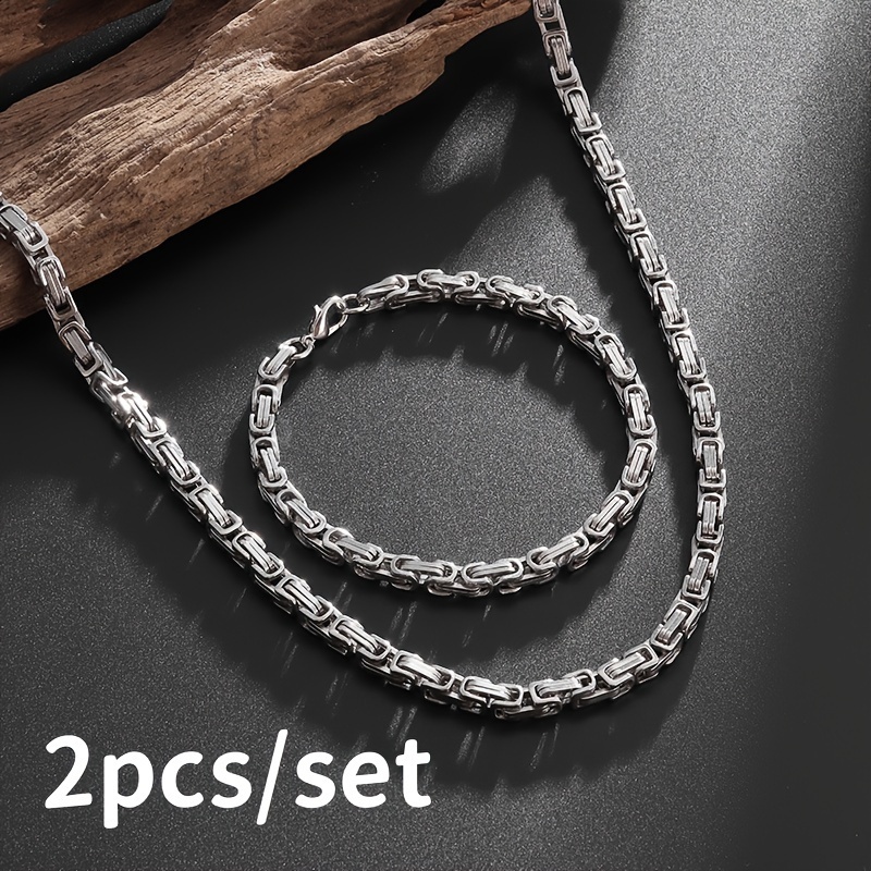 

2pcs/set Titanium Steel Cuban Necklace Bracelet Set With Color Options, Fashionable And Hip-hop Rock Jewelry Gift For Men And Women