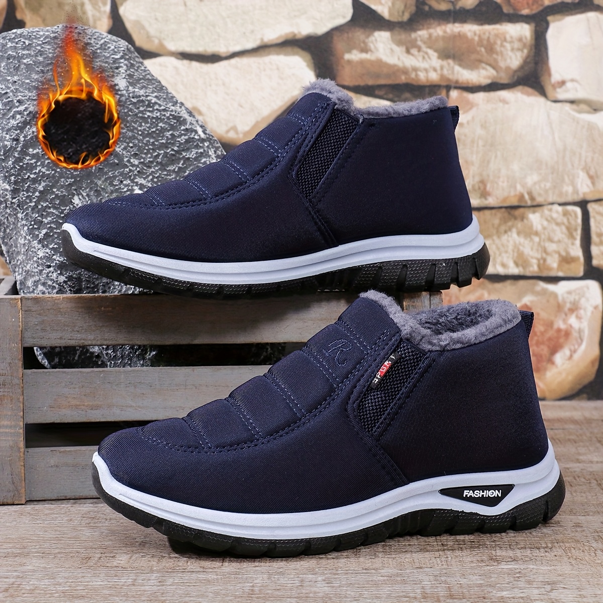 

Men's Casual Slip-on Ankle Boots For Fall/winter - Lined Indoor Home Slippers, Non-slip Sole, Breathable Fabric, Navy Blue