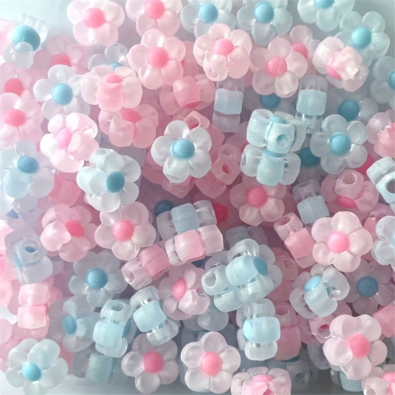 60pcs 12mm Acrylic Beads, Blue And Pink Series, Transparent/frosted Flower Beads, Diy Bracelet Necklace Beads, Decorative Beads, Accessory Beads, Spacer Beads