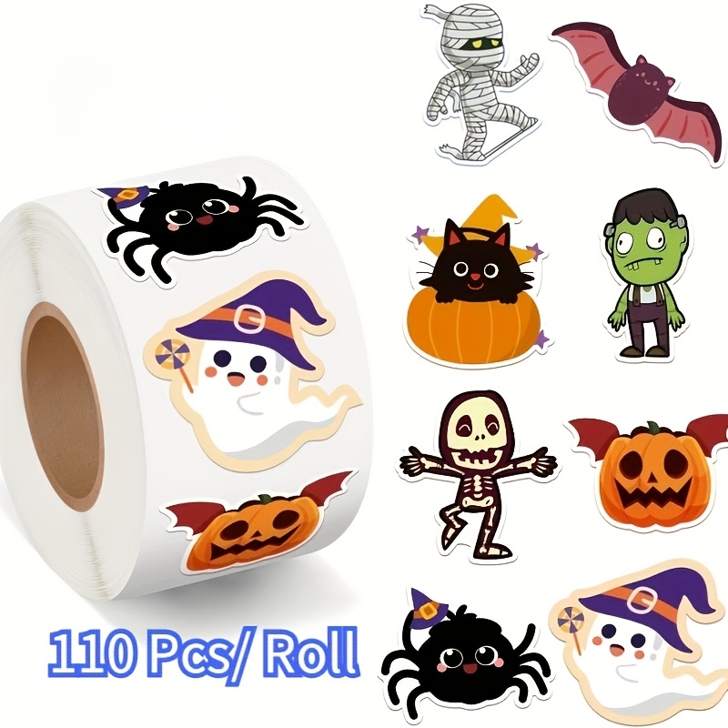 TEMU 110pcs Special-shaped Halloween Cartoon Graffiti Stickers 1 Inch Irregular Pattern 8 Kinds Of Cartoon Office Stickers School Supplies Festival